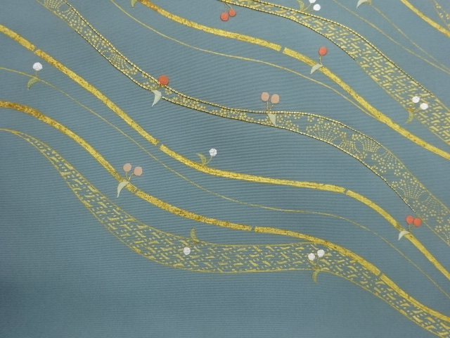  塩瀬金駒刺繍曲線に実模様名古屋帯